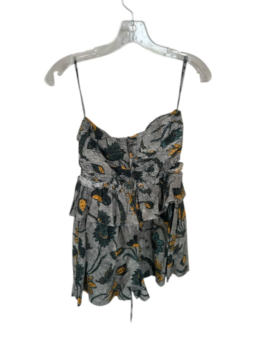 Ulla Johnson Size 4 Teal & Mustard Cotton Halter Neck Botanical Back Zip Romper Teal & Mustard / 4
