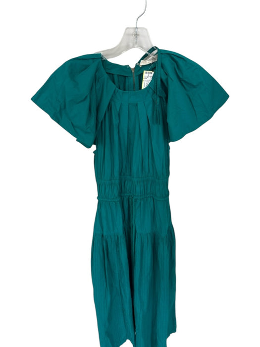 Ulla Johnson Size 4 Teal Cotton Batwing Pleated Maxi Back Zip Dress Teal / 4