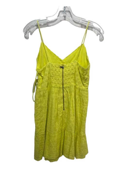 Alice + Olivia Size 4 Neon Green Viscose Spaghetti Strap Floral Eyelet Dress Neon Green / 4