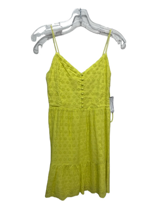 Alice + Olivia Size 4 Neon Green Viscose Spaghetti Strap Floral Eyelet Dress Neon Green / 4