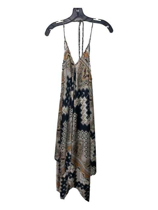 Misa Size S Beige & Navy Polyester Halter Open Back Geometric Paisley Dress Beige & Navy / S