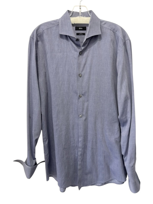 Boss Size 16 Blue & Light Blue Print All Over Print Men's Long Sleeve Shirt Blue & Light Blue Print / 16