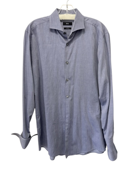 Boss Size 16 Blue & Light Blue Print All Over Print Men's Long Sleeve Shirt Blue & Light Blue Print / 16