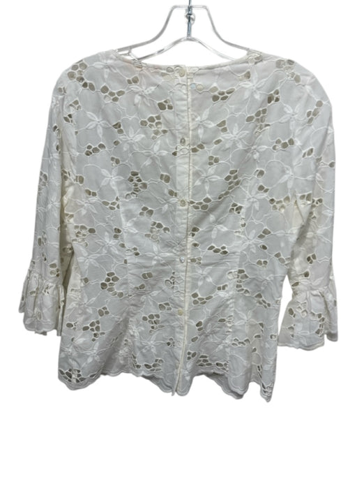 Rebecca Taylor Size 2 White Cotton 3/4 Trumpet Sleeve Floral Eyelet Top White / 2