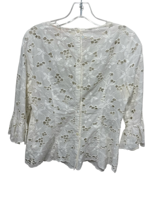Rebecca Taylor Size 2 White Cotton 3/4 Trumpet Sleeve Floral Eyelet Top White / 2