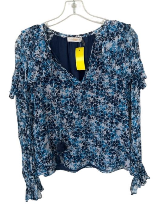 Ramy Brook Size XS Navy & white Silk Blend Long Sleeve Flowers Top Navy & white / XS