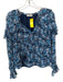 Ramy Brook Size XS Navy & white Silk Blend Long Sleeve Flowers Top Navy & white / XS