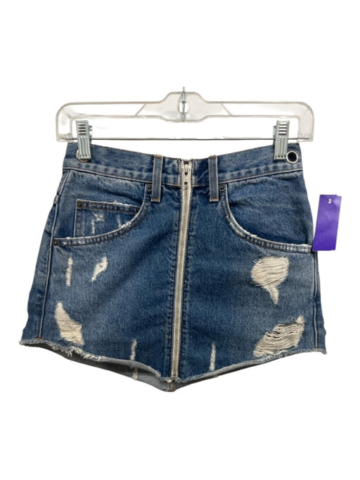 Carmar Size 25 Medium Wash Cotton Blend Distressed Front Zip Raw Edge Mini Skirt Medium Wash / 25
