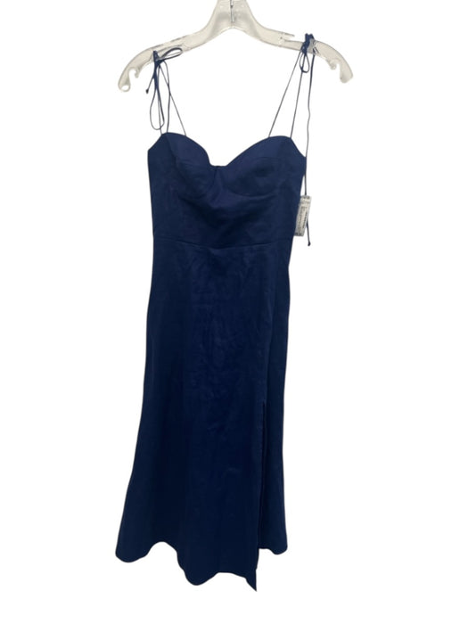 Reformation Size 2 Blue Linen Spaghetti Strap Zip Back Midi Dress Blue / 2