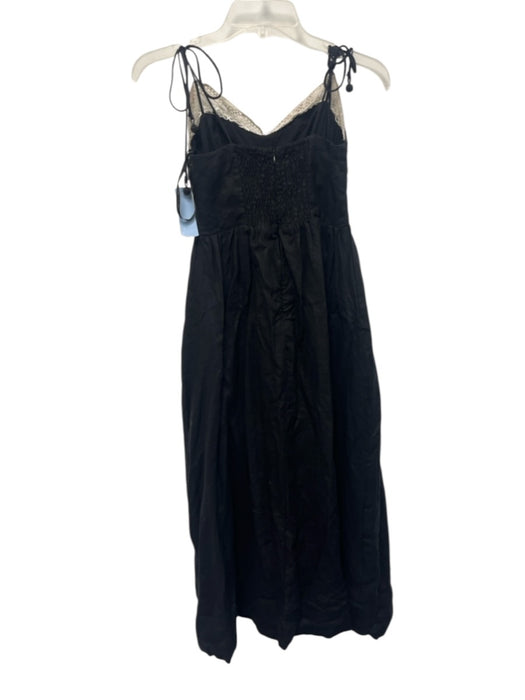 Farm Rio Size XS Black & White Linen Spaghetti Strap Floral Embroidery Dress Black & White / XS