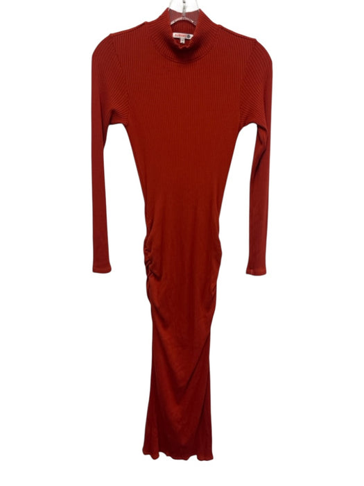 Sundry Size 0 Orange Viscose & Spandex Long Sleeve Rib Knit Mock Neck Maxi Dress Orange / 0