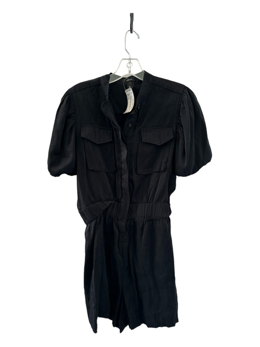 Aqua Size M Black Polyester Short Puff Sleeve Shimmer Button Up Romper Black / M