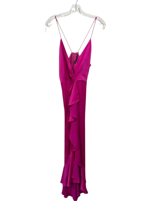 Jay Godfrey Size 8 Hot pink Polyester Spaghetti Strap Zip Back Ruffles Gown Hot pink / 8