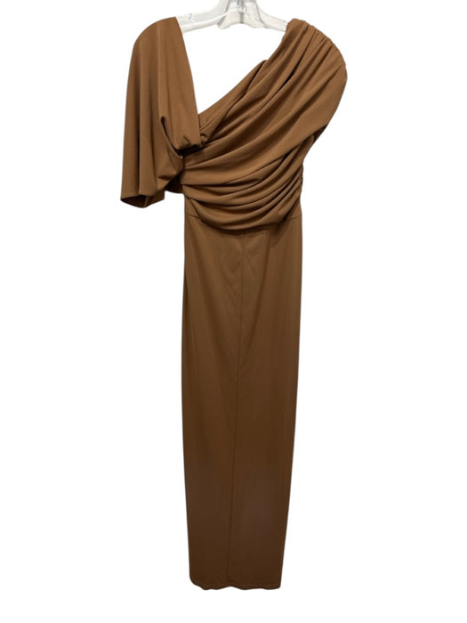 LBV Size 4 Brown Polyester Zip & Hook Closure Ruched Maxi Gown Brown / 4