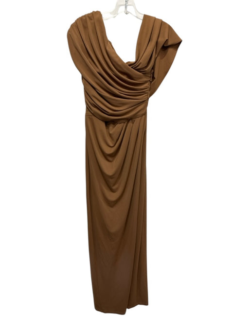 LBV Size 4 Brown Polyester Zip & Hook Closure Ruched Maxi Gown Brown / 4