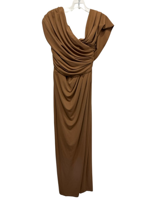 LBV Size 4 Brown Polyester Zip & Hook Closure Ruched Maxi Gown Brown / 4