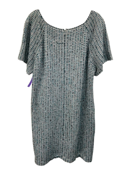 St John Size Est M/L Blue, Green, White Wool Blend Back Zip Scoop Neck Dress Blue, Green, White / Est M/L
