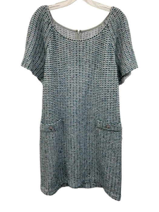 St John Size Est M/L Blue, Green, White Wool Blend Back Zip Scoop Neck Dress Blue, Green, White / Est M/L