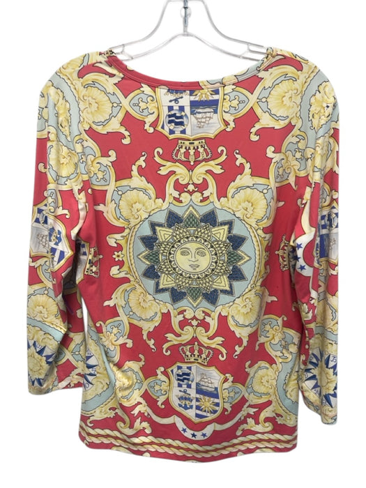 J.McLaughlin Size L Pink, Yellow & Blue Nylon Crew Neck 3/4 Sleeve Top Pink, Yellow & Blue / L