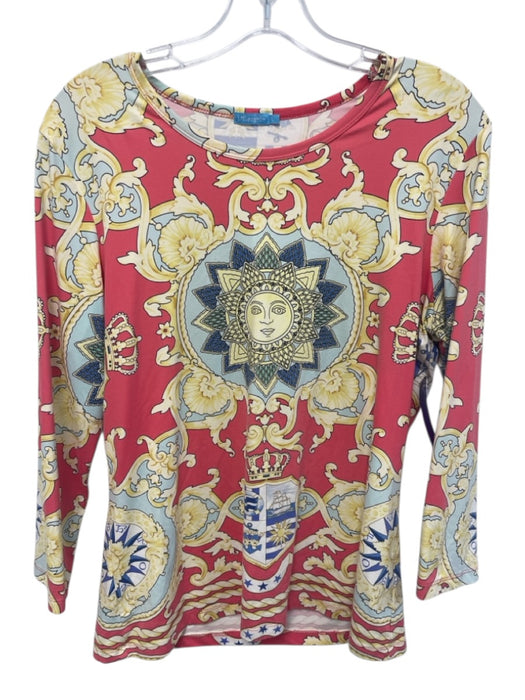 J.McLaughlin Size L Pink, Yellow & Blue Nylon Crew Neck 3/4 Sleeve Top Pink, Yellow & Blue / L