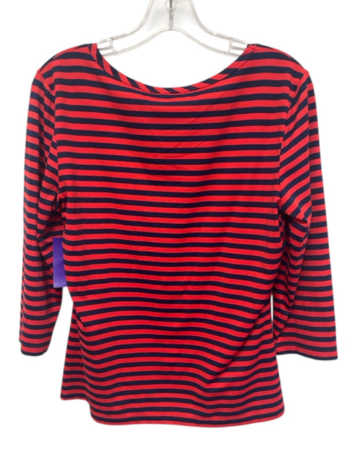 J.McLaughlin Size L Navy Blue & Red Nylon Scoop Neck 3/4 Sleeve Top Navy Blue & Red / L