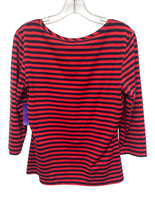 J.McLaughlin Size L Navy Blue & Red Nylon Scoop Neck 3/4 Sleeve Top Navy Blue & Red / L