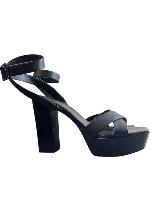 Marc Fisher Shoe Size 10 Black Leather Platform Open Square Toe Sandal Shoes Black / 10