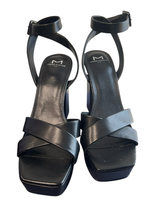 Marc Fisher Shoe Size 10 Black Leather Platform Open Square Toe Sandal Shoes Black / 10