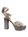 Marc Fisher Shoe Size 10 Silver Leather Platform Open Square Toe Sandal Shoes Silver / 10