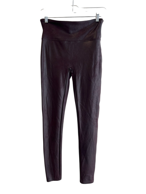 Spanx Size Large Maroon Nylon Blend Wide Waist Band Shiny Ankle Length Leggings Maroon / Large
