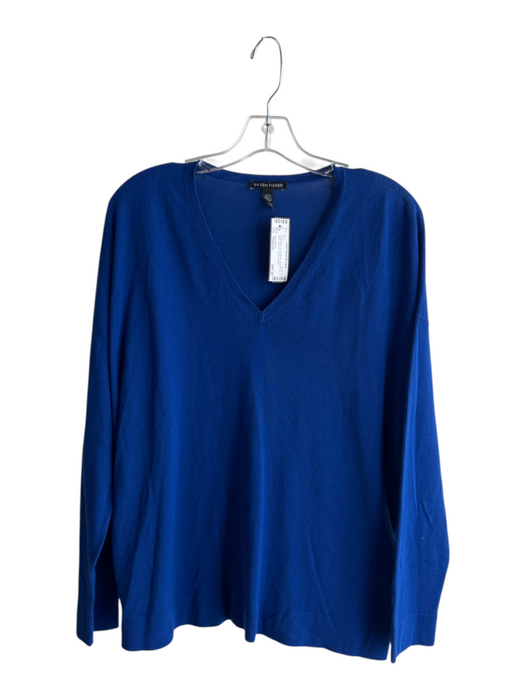 Eileen Fisher Size Medium Royal Blue Tencel Blend Long Sleeve V Neck Top Royal Blue / Medium