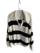 Elan Size Large White & Black Acrylic Wide Stripes V Neck Collared Top White & Black / Large