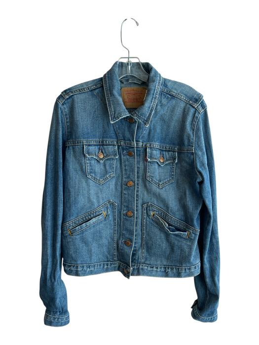 Levis Size Large Med Dark Wash Cotton Contrast Stitch 4 Pocket Jacket Med Dark Wash / Large