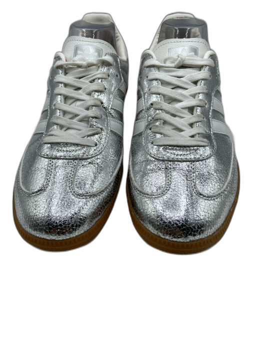 Adidas Shoe Size 9 Silver & White Leather Crinkle Metallic Lace Up Sneakers Silver & White / 9