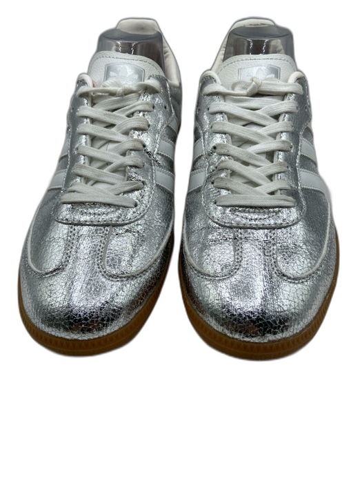 Adidas Shoe Size 9 Silver & White Leather Crinkle Metallic Lace Up Sneakers Silver & White / 9