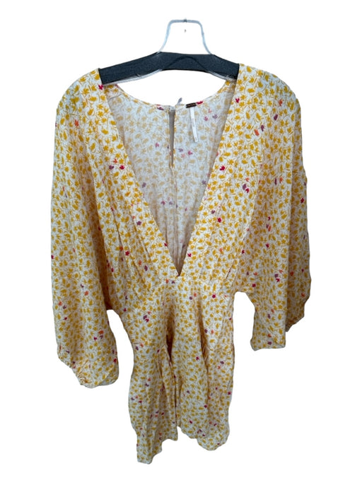 Free People Size XS Yellow & red Long Balloon Sleeve Floral Romper Yellow & red / XS