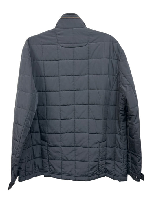 Saks Fifth Ave Size XL Navy Blue & Brown Polyester Quilted Zipper Men's Jacket Navy Blue & Brown / XL