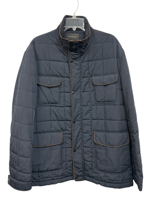 Saks Fifth Ave Size XL Navy Blue & Brown Polyester Quilted Zipper Men's Jacket Navy Blue & Brown / XL