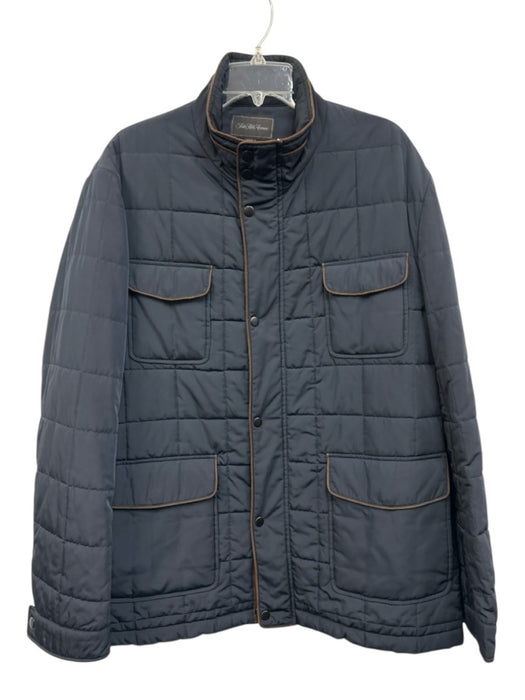 Saks Fifth Ave Size XL Navy Blue & Brown Polyester Quilted Zipper Men's Jacket Navy Blue & Brown / XL