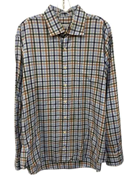 Peter Millar AS IS Size XL Blue & Multi Cotton Plaid Men's Long Sleeve Shirt Blue & Multi / XL