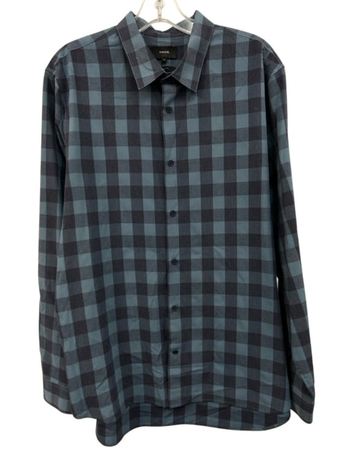 Vince Size XL Blue & Navy Cotton Plaid Button Down Men's Long Sleeve Shirt Blue & Navy / XL