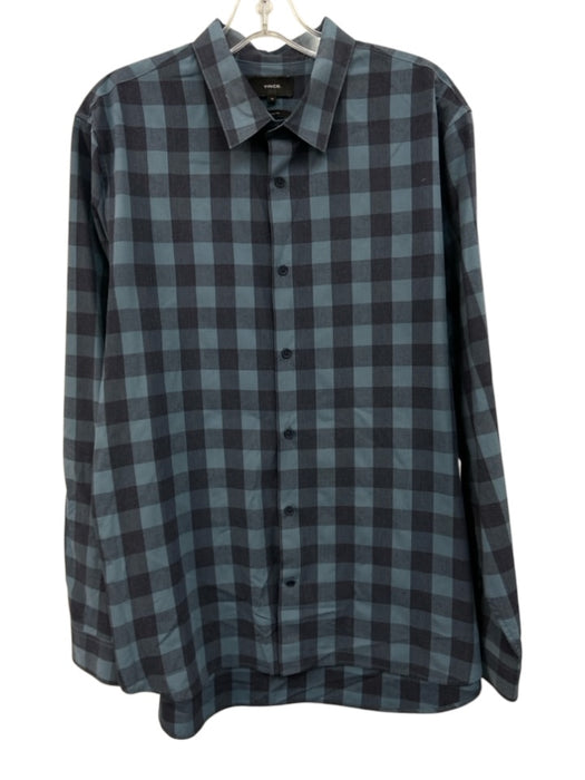 Vince Size XL Blue & Navy Cotton Plaid Button Down Men's Long Sleeve Shirt Blue & Navy / XL