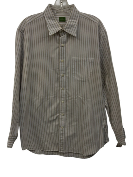 Sid Mashburn Size XL White & Brown Cotton Striped Button Down Long Sleeve Shirt White & Brown / XL