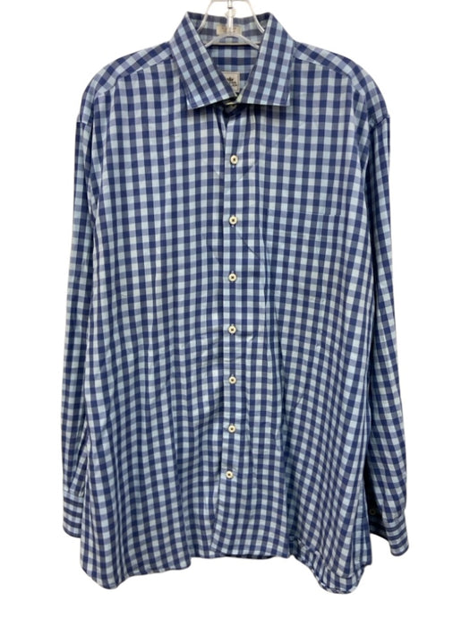 Peter Millar Size XL Blue & Light Blue Cotton Plaid Men's Long Sleeve Shirt Blue & Light Blue / XL