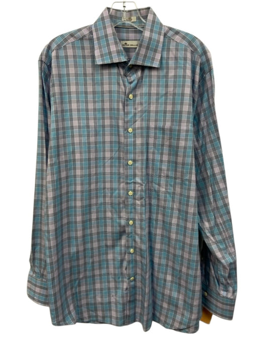 Peter Millar Size L Blue & Purple Cotton Plaid Button Down Long Sleeve Shirt Blue & Purple / L