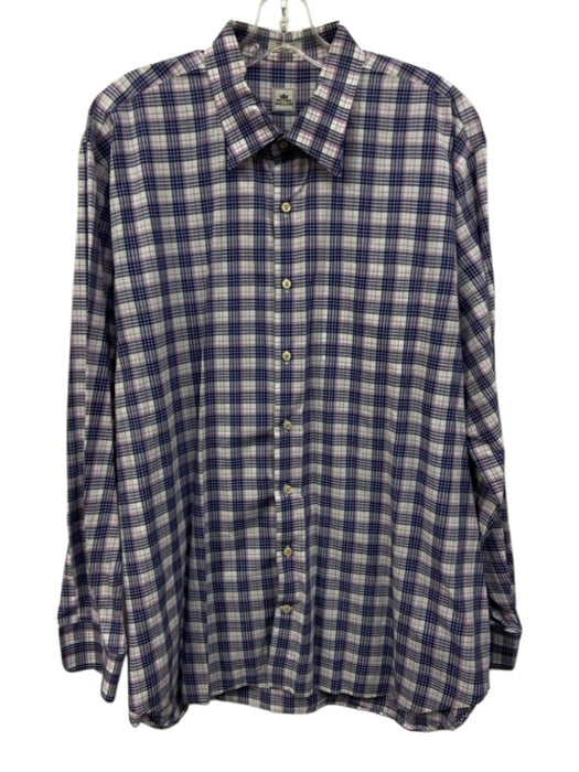 Peter Millar Size XL Blue, Purple & White Cotton Plaid Men's Long Sleeve Shirt Blue, Purple & White / XL