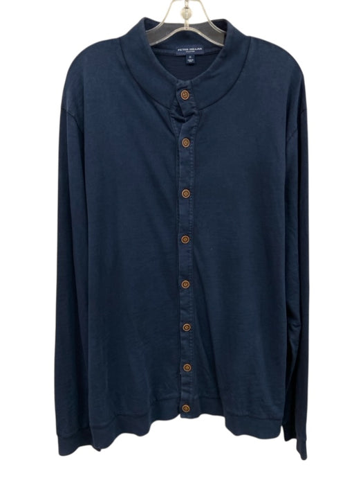 Peter Millar Size XL Navy Blue Cotton Solid Mandarin Collar Long Sleeve Shirt Navy Blue / XL