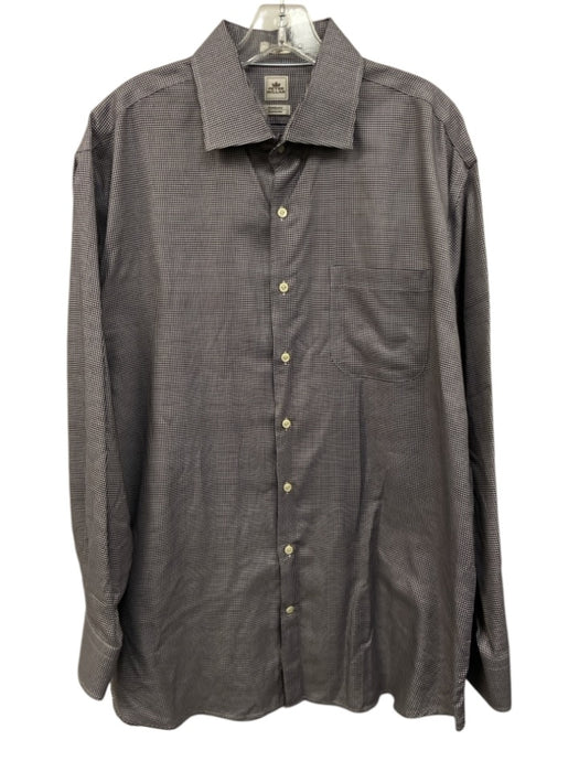 Peter Millar Size 17.5 Brown, Blue & White Cotton Houndstooth Long Sleeve Shirt Brown, Blue & White / 17.5