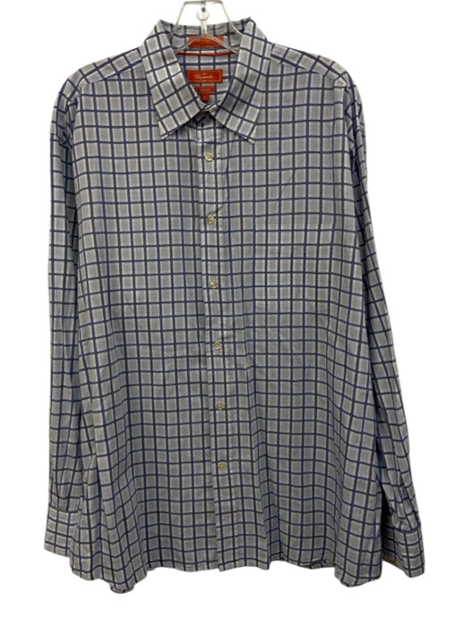 Facconable Jeans Size XL Blue & White Cotton Plaid Button Down Long Sleeve Shirt Blue & White / XL