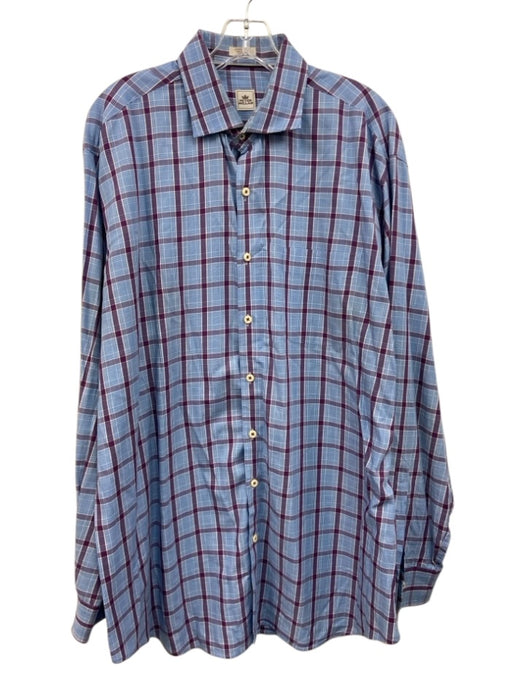 Peter Millar Size XL Blue & Purple Cotton Plaid Button Down Long Sleeve Shirt Blue & Purple / XL